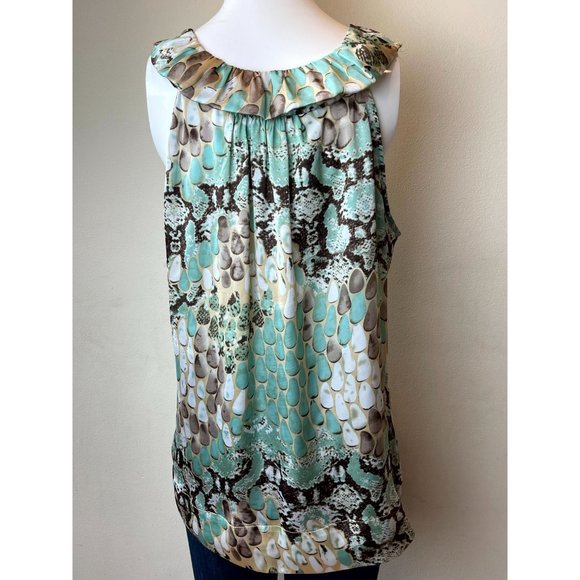 Dressbarn Women Geo Print Satin Pintuck Blouse Torrid High Neck Multicolor L - Picture 2 of 7